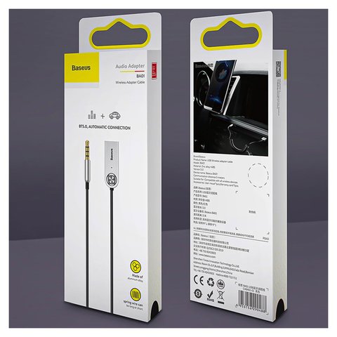 AUX-кабель Baseus BA01, USB тип-A, TRRS 3.5 мм, 50 см, черный, серый, пружина , #CABA01-01 Превью 3