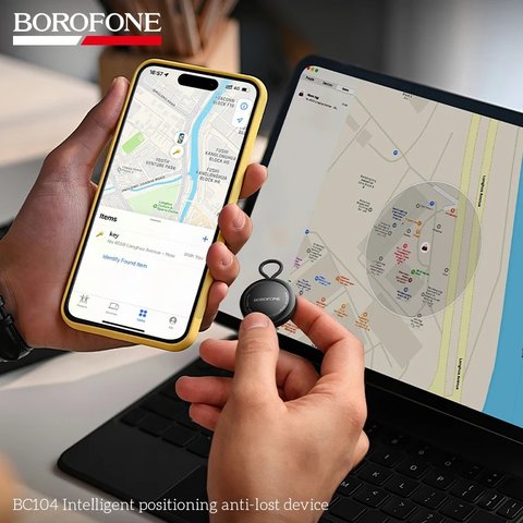 Розумний брелок для пошуку Borofone BC104, GPS-трекер, чорний, AirTag, #6941991124822 Прев'ю 4