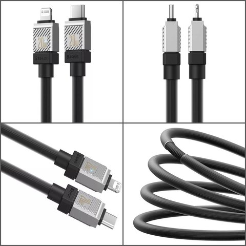 Cable USB Baseus Coolplay Series, USB tipo C, Lightning, 100 cm, 20 W, negro, de silicona, #CAKW000001 Vista previa  1