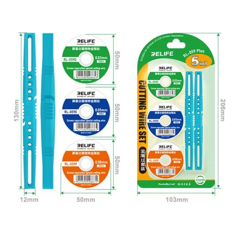 Hilo para separar el vidrio RELIFE RL-059 Plus, 0.08 mm, 0.05 mm, 0.03 mm, 100 m, 5 in 1 Vista previa  1