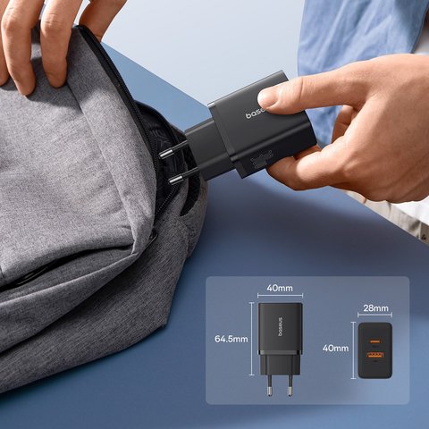 Adaptador de red Baseus Cube, 30 W, Power Delivery (PD), Fast Charge, negro, 2 puertos, #P10111404113-00 Vista previa  6