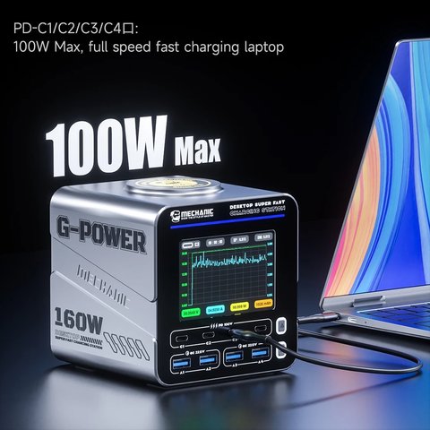 Adaptador de red Mechanic G-Power, 160 W, Quick Charge, Power Delivery (PD), 8 puertos Vista previa  4