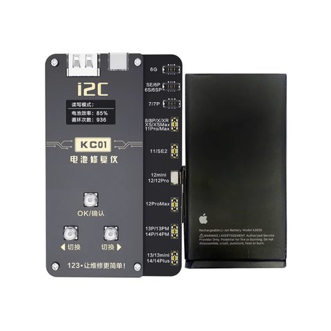 Тестер i2C KC01 для ремонту акумуляторних батарей iPhone 6 / 7 / 8 / X / 11 / 12 / 13 / 14 Прев'ю 1