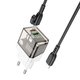 Сетевое зарядное устройство Borofone BA80A, 20 Вт, Quick Charge, Power Delivery (PD), черный, прозрачный, c кабелем USB тип-C к Lightning для Apple, 2 порта, #69419911105166 Превью 1